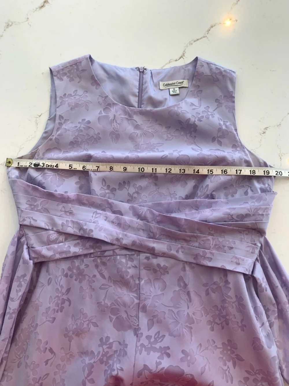 Lavender Dress Size 12 Sleeveless Floral Midi w/ Pleated Waist and Bow - Picture 7 of 14